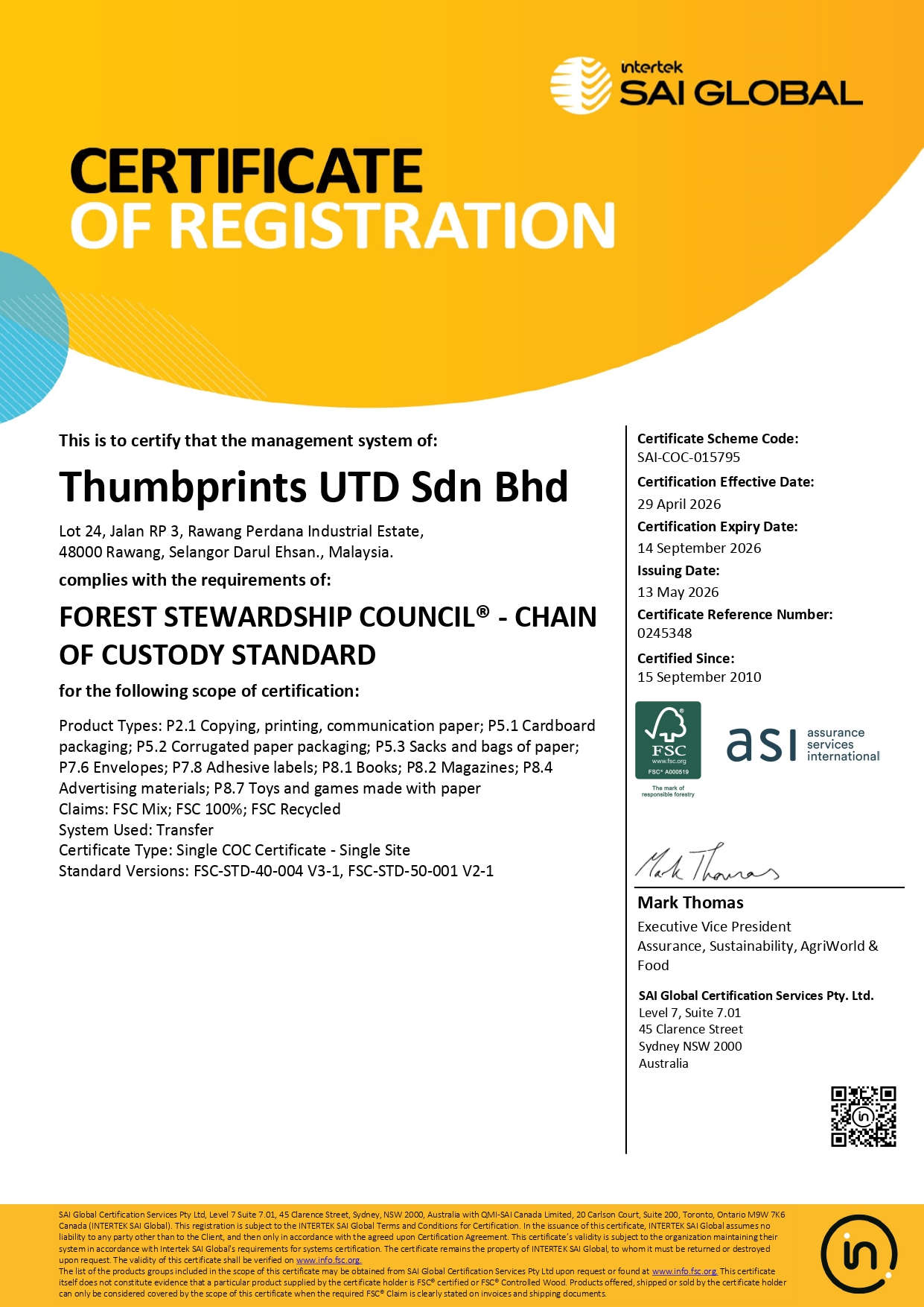 FSC certificate (13 May 2026 -14 Sep 2026)